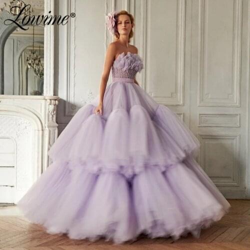 Lavender Prom Dresses Long Gorgeous Couture Evening Gowns 2021 Puffy Gowns Celebrity Robes De Soirée Arabic Wedding Party Dress