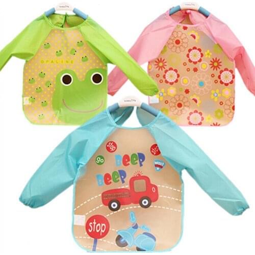Hot Sale 50% Cartoon Children Baby Long Sleeve Apron Baby Boy Girl Toddler Children Waterproof Long Sleeve Bib Art Apron Smock