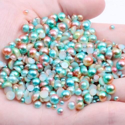 Small Pack 3/4/5/6mm Gold And Olive And Eas Blue RainBow Color Half Round Pearls Flatback Imitation DIY Nail Art Decorations