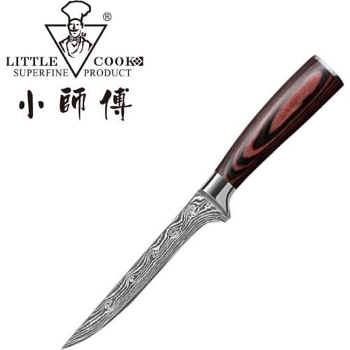 Little Cook 5.9 Inch Boning Chef Knife Laser Damascus Pattern 7Cr17 Stainless Steel Handmade Cleaver Kitchen Tools Accessories
