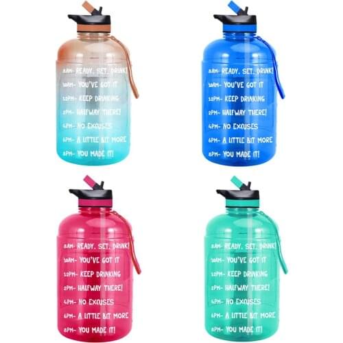 Reusable Large Gallon Water Bottle With Straw Time Marker Water Jug For Biking Running Workout Outdoor Sport Fitness Waters Jug