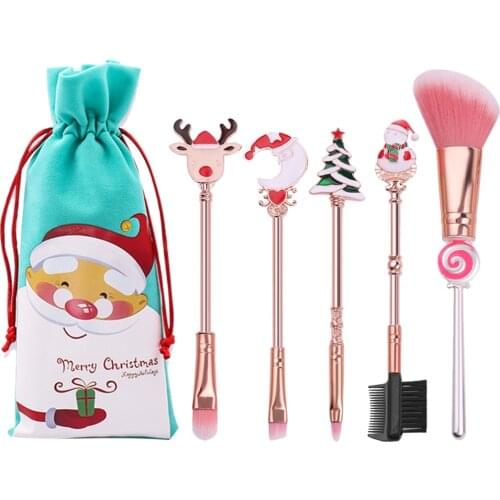 Makeup Brush Set Christmas Theme Makeup Brushes with Pouch Blush Foundation Eyebrow Eyeshadow Lip Brush Women Cosmetic Brushes