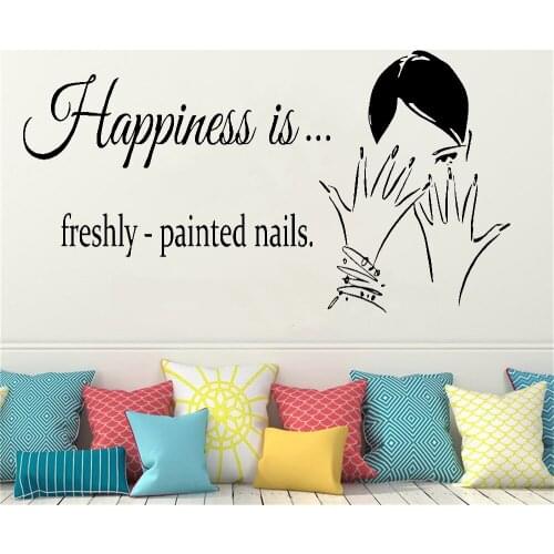 Happiness is Freshly Pained Nails Quote Wall Stickers Nail Salon Manicure Pedicure Hand Care Wall Decal Girl Bedroom Decor WL305