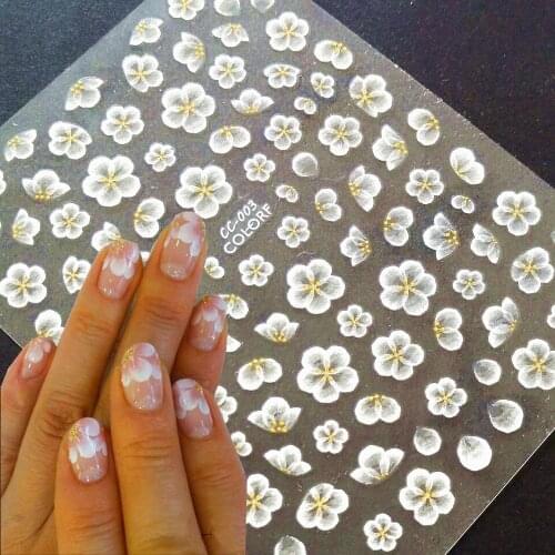 Newest CC 1 2 3 faint yellow flower design 3D nail sticker decal stamping back gule DIY nail decoration tips