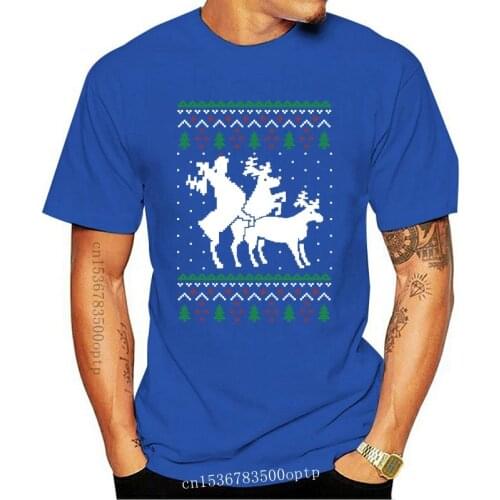 Newest 2018 Mens Fashion Funny Ugly Christmas Sweater Party Humping Reindeer T-Shirt Gift Funny Cotton Tee