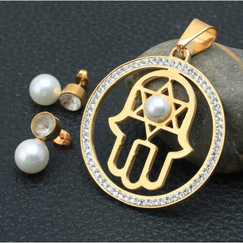 NEW Gold Color Round Fashion stainless Steel Jewelry Pendant Earrings Sets For Women SBJZDUCA