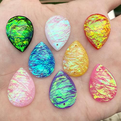 Wholesale 72pcs Drop Shapes Beads Clear Resin Sew-On Rhinestones Flatback Sewing Strass For Dresses 18*25mm -E05