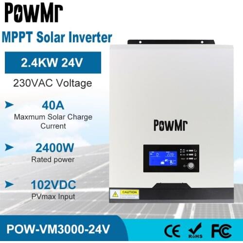 PowMr 2400W Hybrid Solar Inverter 220V 40A MPPT 3Kva Pure Sine Wave Inverter 50Hz 60HZ Off Grid Inversor 24V Battery Charger New