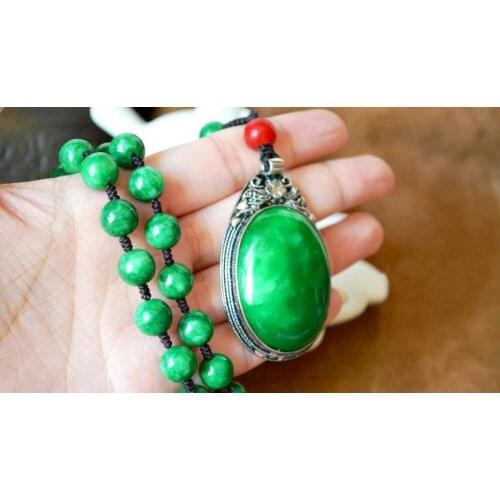 Sterling silver inlaid emerald pendant necklace ladies green emerald necklace for women