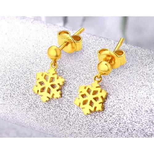Pure 999 24K Yellow Gold Earrings Lucky Snow Flower Earrings