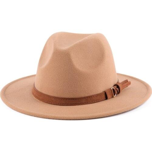 Women Men Wool Hat With Leather Ribbon Gentleman Elegant Lady Winter Autumn fashion Wide Brim Jazz Church Cap