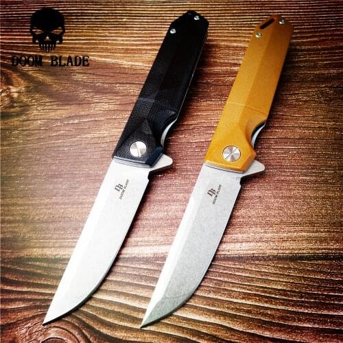 207mm 100% D2 Folding Knife, Ball Bearing Quick Opening Knife,G10 Handle Fin-shaped Outdoor Tactical Camp Hunting Knife,EDC Tool