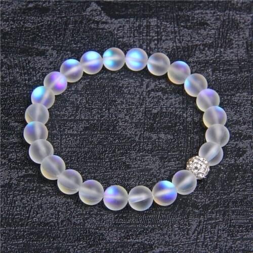 Glowing Mermaid Glass Bracelets Matte Shining Stone Handmade Jewelry for Women Gifts Beads Bracelet Northern Lights HI37-TH2D