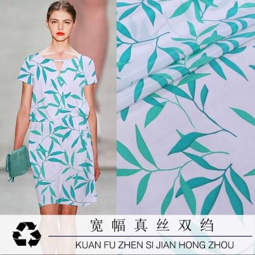 Willow leaf digital inkjet crepe de chine silk fabric spring and summer micro-permeable mulberry silk shirt diy dress fabric
