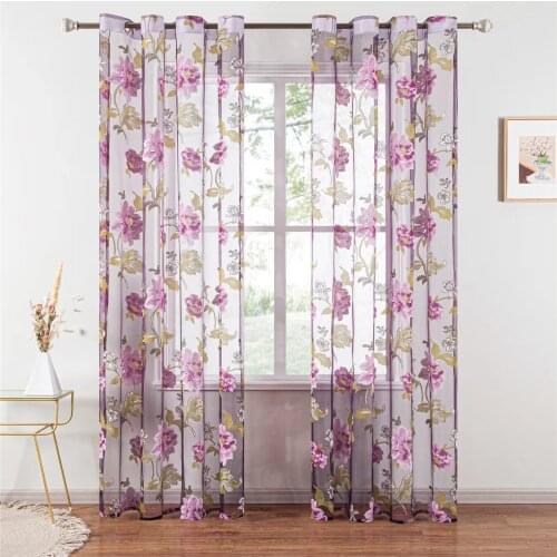 Purple Printed Tulle for Windows Sheer Curtains for Kitchen Living Room The Bedroom Window Treatments Panel Draperies