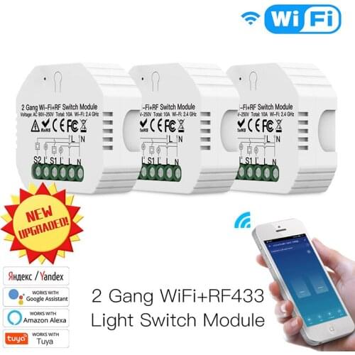 2 Gang DIY Smart WiFi RF433 Switch Module Smart Life/Tuya APP RF Remote Control Works With Alexa Google Home 1/2 Way