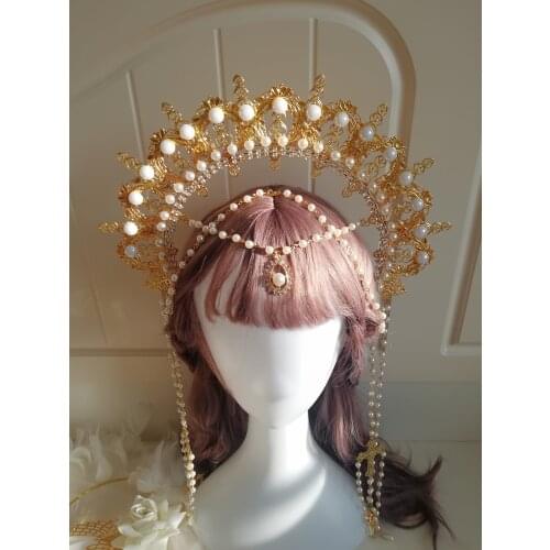 Gorgeous Pearl Chain Flower Wedding Goddess Take Photo Props Baroque Tiara Cosplay Queen Notre Dame Halo Hair Crown Headband