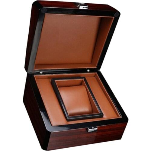 Vintage Brown Wooden Watch Box Single Gird Organizer with Removable Cushion