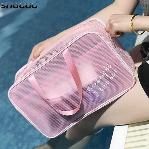 New 2 PCS Waterproof Portable Swimming Storage Bag Transparent Handbags Wash Bags Cosmetic Travel Sack Dry Wet Mesh Net Pool