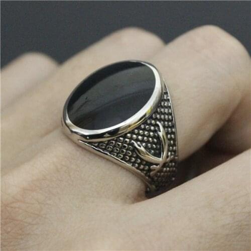 Top Quality Pair Of Scissors Round Black Stone Ring Fashion Anchor Biker Ring 316L Stainless Steel Jewelry