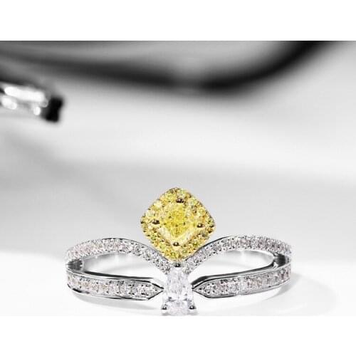 Crown Female Diamond Citrine Ring For Women S925 Sterling Silver Color Square Cut CZ Zircon Rings Yellow Gemstone Fine Jewelry