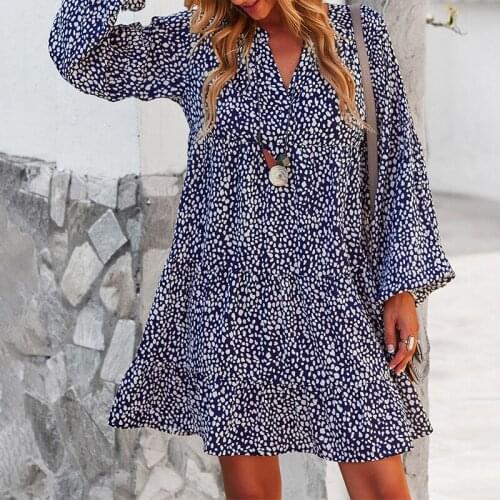 Fashion New Ruffles Heart Dot Print Dress Women Elegant Full Sleeve High Waist Ladies 2021 Spring Autumn Floral Mini Dresses