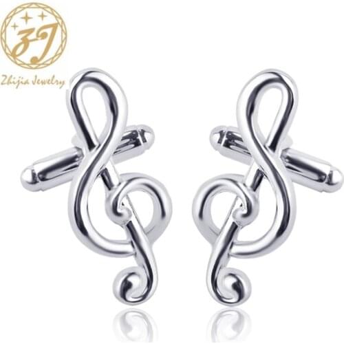 Zhijia silver color music note elegant men suit accessories cufflinks gentleman party gifts high quality