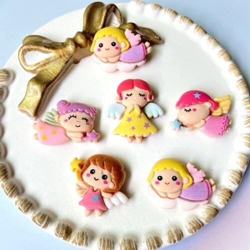 10Pcs Kawaii Angel Wing Girl Flat Back Resin Accessories for Ear Studs Jewelry Making DIY Baby Headwear Hair Clips Bow Ornament