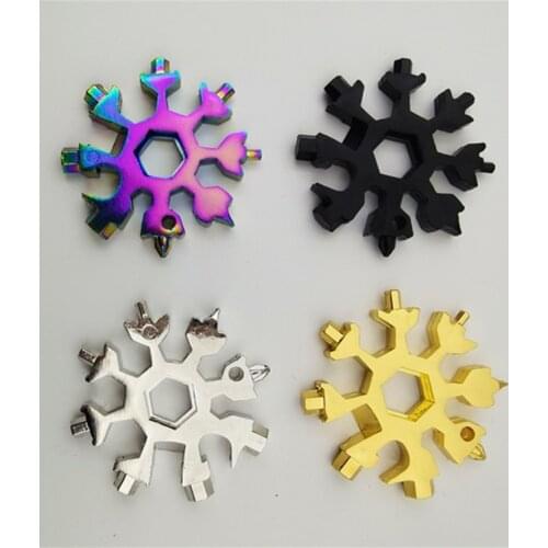 18 In 1 Snowflake Tool Card Outdoor Multifunctional Tool for Camping Hiking Portable Wrench Send Key Ring