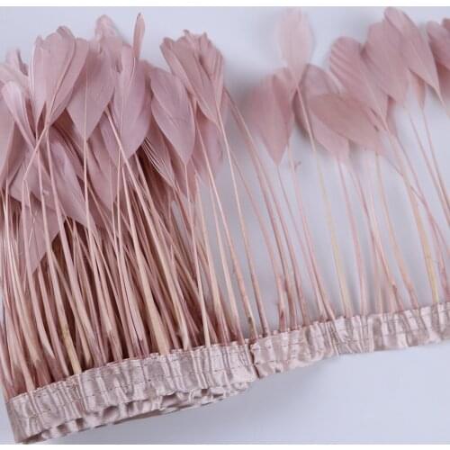 1Meter Leather Pink Stripped Goose Feathers Trim Chicken 15-20cm for Dress Decorative Accessories Plumes Wholesale