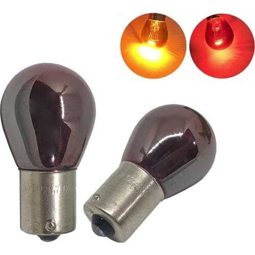 2pcs 581 PY21W S25 BAU15S 1156 BA15S 1157 Silver / Chrome Amber RED Glass 12V 21W Car Tail Lamp Stop Light Indicator Bulb