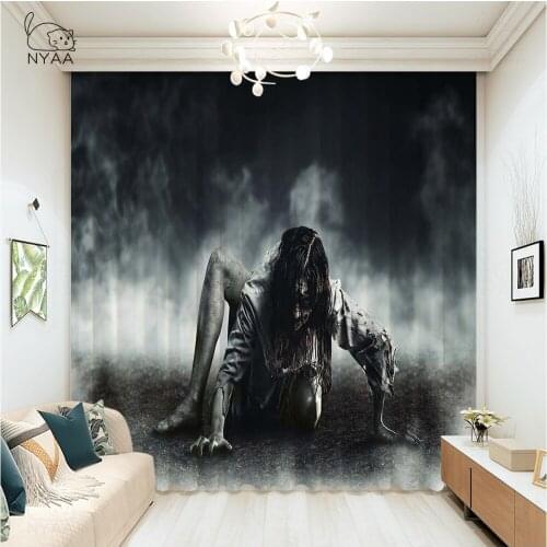 3D Scary Ghost Woman In The Dark Horror Curtain Modern 3D Curtains For Living Room Cafe Curtains For Bedroom Short Micro Shading
