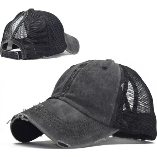 New fashion cotton washed distressed ponytail baseball cap for men and women broken mesh cap outdoor sport casual snapback hat