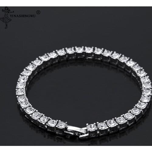Luxury 4mm Cubic Zirconia Tennis Bracelets Iced Out Chain Crystal Wedding Bracelet For Women Men Gold Silver Color Bracelet 19CM