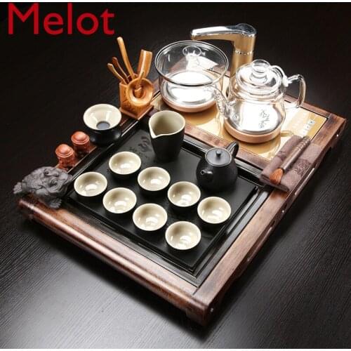 Tea Set Household Automatic Four-in-One Modern Simple Black Stone Small Tea Tray Ceramic Kung Fu Tea Making Drink