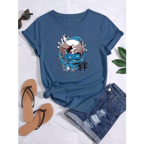 Demon Slayer Japanese Anime Printing Womens Tshirts Summer Fashion Style Tops Harajuku Loose Tshirt Crewneck Womens t-Shirts