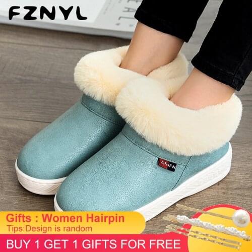 FZNYL 2020 Winter Warm Fluffy Slippers Ladies PU Waterproof Fashion Indoor Home Shoes Women Men Fur Slides pantoufles femme