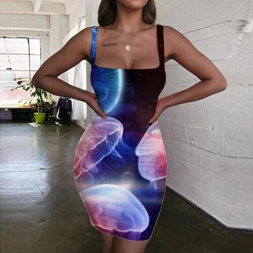 Giyu Brand Ocean Dresses Women Jellyfish Ladies Dresses Fluorescence Bodycon Dress Colorful 3d Print Womens Clothing