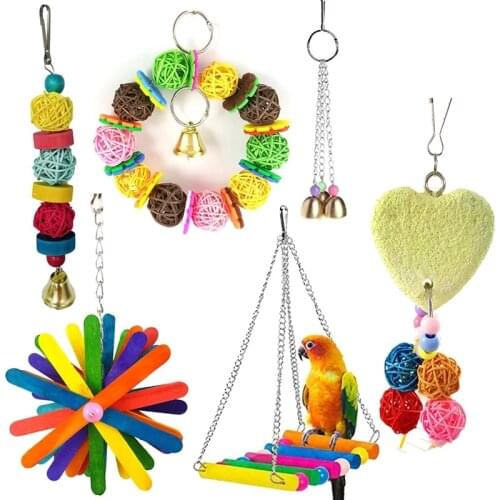 Parrot Toy Bird Toy Funny Assorted Bite Resistant Bird Cage Toy Set Swing, Hanging Bridge Molar Stone