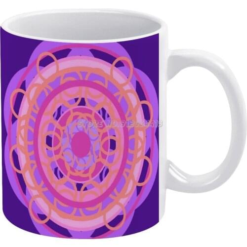 Pink Circles Mandala Coffee Mugs Ceramic Personalized Mugs 11 Oz White Mug Tea Milk Cup Drinkware Travel Mug Mandala Contrast Ci