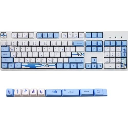 122-Key PBT Keycap Sublimation Ocean Penguin Theme 61/64/68/87/104 Mechanical Keyboard Cap with Additional Keys
