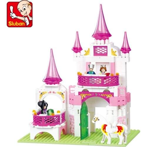 SLuban Pink Romantic Dream Palace House Building Blocks KING Witch Minifigures Childrens Educational Toys Gift for Childs