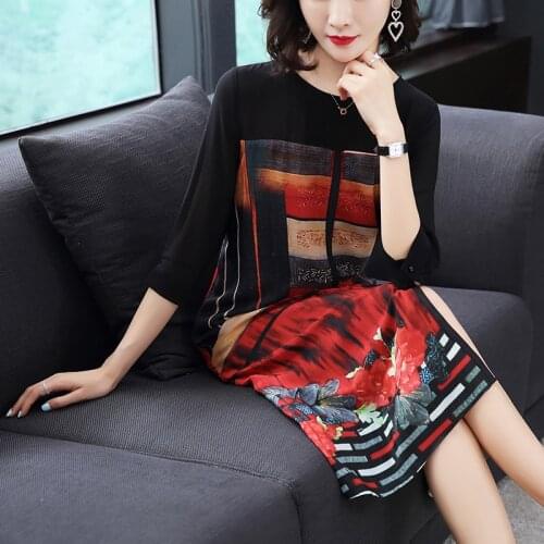 Summer Women Dress New Spring Summer National Style Loose Print Dresses Imitate Real Silk Dresses Ladys Evening Party Dress