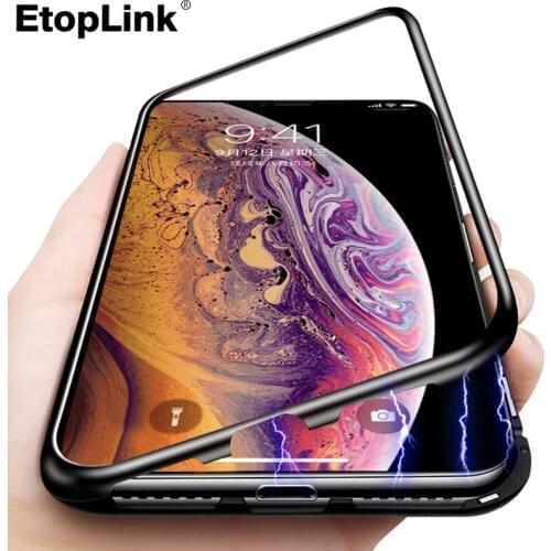 ETOPLIN Magnetic Adsorption Case For IPhone X Back Cover Luxury Metal Bumper With Tempered Glass Back Cover Flip Case For Phone