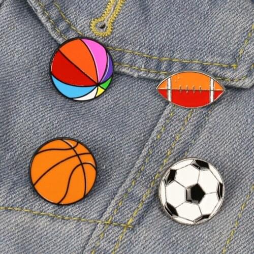 Cartoon sports football basketball bowling metal drip brooch badges for childrens decorative clothes school bags gifts
