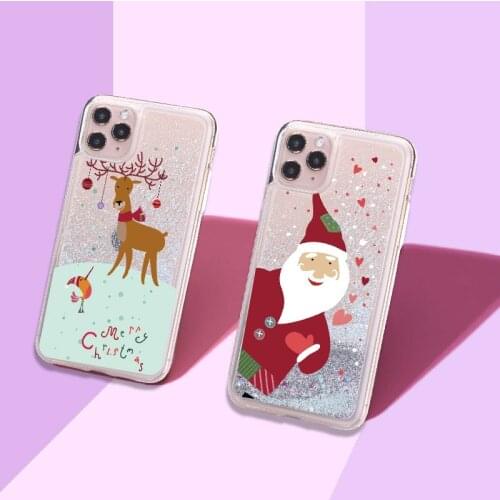 Cartoon Christmas Santa Claus Sparkle Liquid Glitter Phone Case Fundas Cover For iPhone 12 Mini 11 X XS XR Max Pro 7 8 8Plus