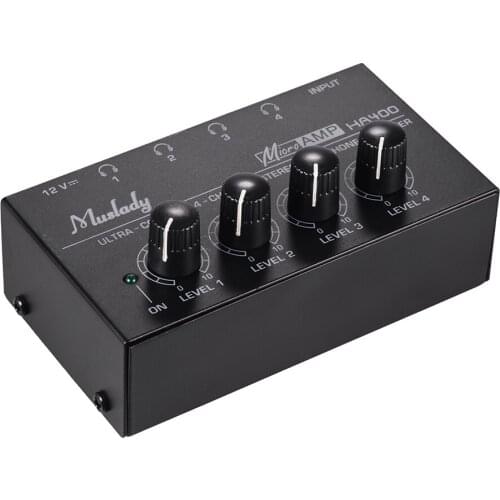 Muslady HA400 Ultra-compact 4 Channels Mini Audio Stereo Headphone Amplifier with Power Adapter