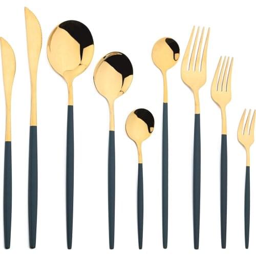 JANKNG Green Gold Cutlery Set 18/0 Stainless Steel Dinnerware Set Silverware Flatware Set Dinner Knife Fork Spoon Dropshipping