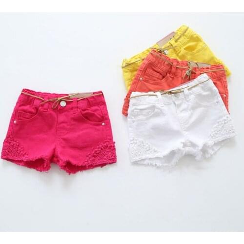 New Shorts Baby Girls Summer Shorts Girls Fashion Embroidery Shorts Kids Cotton Short Pants With Belt Girls Casual Shorts