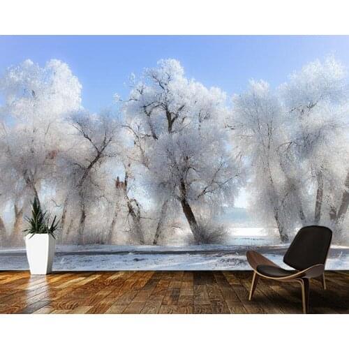 Papel de parede Snow-covered white branches in winter natural wallpaper mural,living room tv wall bedroom wall papers home decor